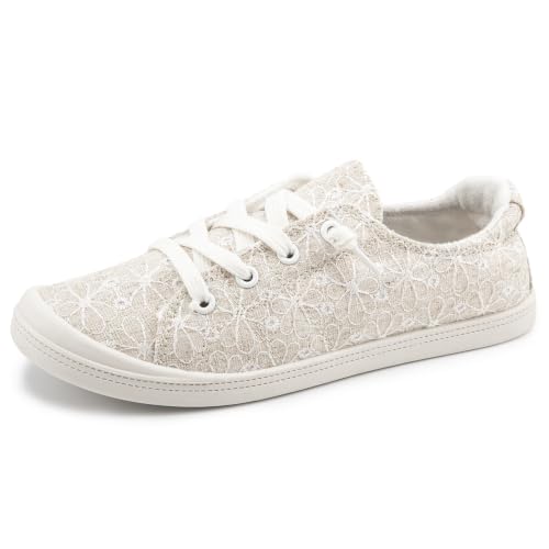Image of FUNKYMONKEY Slip-On Canvas Sneakers for Women, Comfortable Lightweight Lace-Up Flat Casual Tennis Shoes Breathable Walking Shoes for Everyday Wear