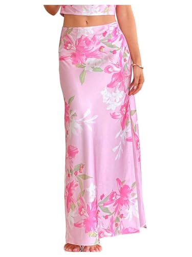 Milumia Women's Floral Print Long Skirt Boho Split Side Vacation Fishtail Long Skirts