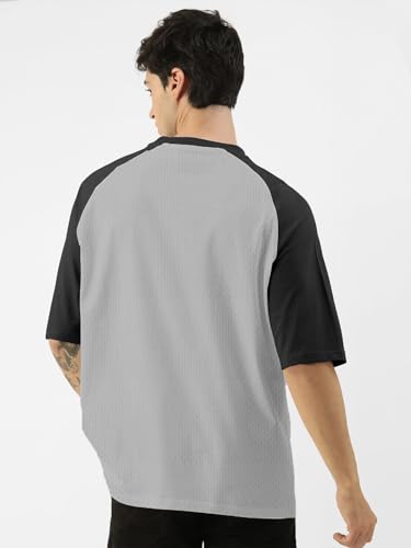 Image of LEOTUDE Men's Half Sleeve Cottonblend Printed Colourblocked Round Neck Drop Shoulder Oversized Tshirt for Man (Color Red)