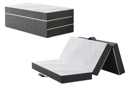 Twirest Matelas pliant 4 pièces, 120 x 195 x 10 cm - Matelas d'invité avec housse lavable, cube disque, pliable et respirant - Matelas pliable pour adultes, lit...