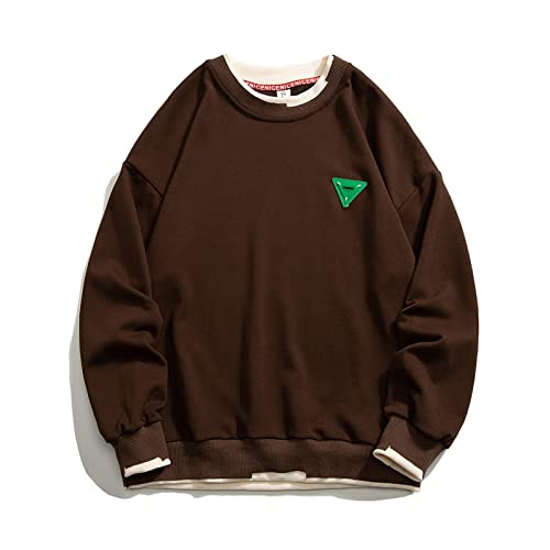 YYCHER LBTECH Primavera Nueva Azulejo Blanco Pareja Cuello Redondo Falsos Dos Piezas Ocio Deportes Suéter Abrigo Cuello Redondo Sudadera Hombre Color Marrón Talla XL Cover