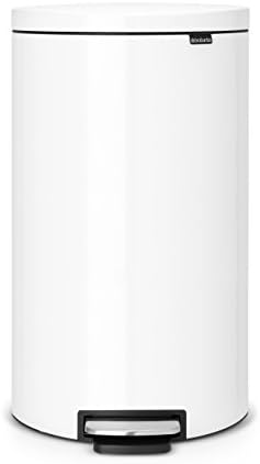 Brabantia 485206 Flatback + space saving pedal bin silent, 30 litre plastic bucket. White, Metal, 30 L