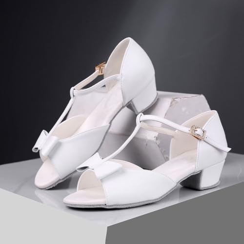 HIPPOSEUS Girls T-Strap Latin Ballroom Dance Shoes Bows Wedding Sandals2
