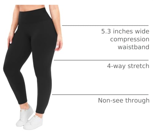 Image of Plus Size Leggings for Women - High Waisted Black Tummy Control Super Soft