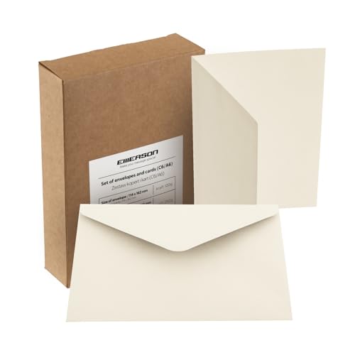 Emerson Briefumschläge bunte postkarten blanko C6 (25 Stück) Kuvert, blanko karten zum selbstgestalten, Grußkarten - 120g 114x162 mm, mit beiliegenden gefalteten Karten 250g 105x148 mm - Cremeweiß