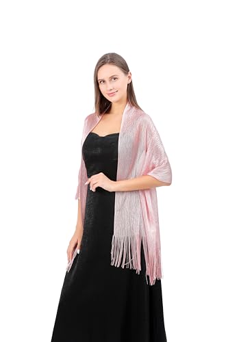 Image of Stoles for Evening Dress with Buckle, Fringes - Polyester Blend, Shimmer Stole Wraps for Weddings, Party | Women's Clothing