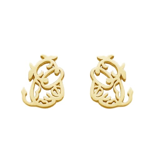 Minimalist Cow Small Stud Ear Stainless Steel for Women Men Cute Cattle Hollow Animal Cartilage Pierced Hypoallergenic Tiny Hugg