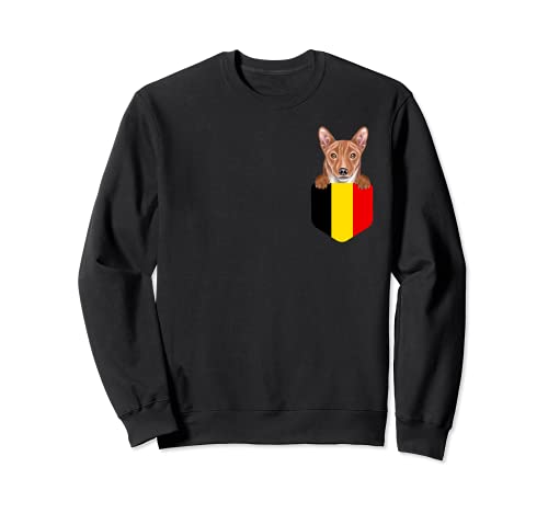 Belgium Flag Basenji Dog In Pocket Sweatshirt, Black
