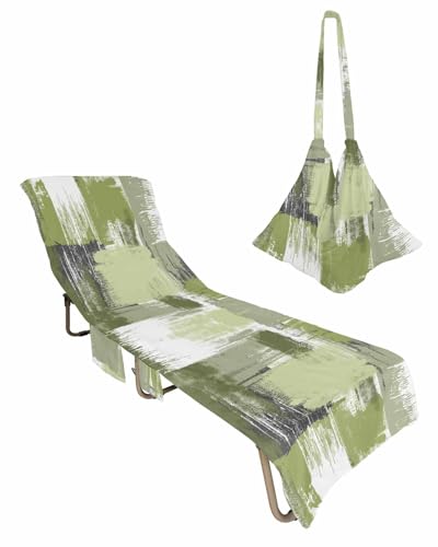 Beach Pool Patio Lounge Chaise Chair Cover Towel with Pockets,Sage Green Absorbent & Quick Dry Microfiber Towel Cover Bag Summer Travel Accessories Gradient White Farmhouse Country Smear Art