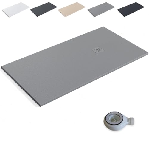 Plato de Ducha de Resina Extraplano Antideslizante | Valvula y Rejilla Gris | Gris Cemento | 80 X 110