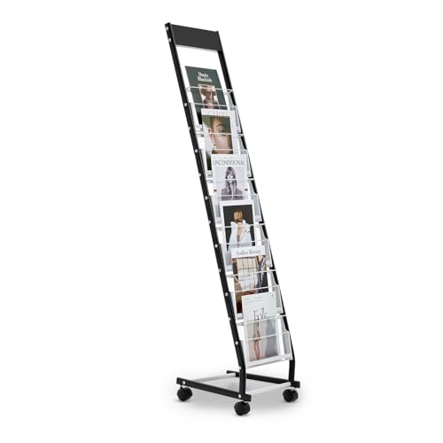 VEVOR Présentoir à brochures 6 niveaux, porte-brochures sur pied avec roulettes, porte-revue en métal pour journaux, présentoir à magazines mobile pour...