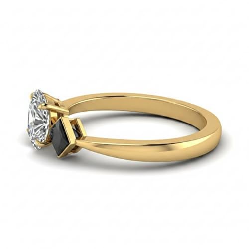 Image of Choose Your Gemstone Kite Design Diamond CZ Ring Yellow Gold Plated Oval Shape 3 Stone Engagement Rings Everyday Jewelry Wedding Jewelry Handmade Gifts for Wife US Size 4 to 12