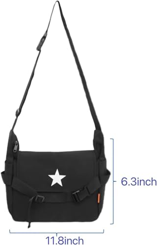 Star Pattern Messenger Bag Y2K Aesthetic Crossbody Bag Zipper Closure Tote Bag Multipurpose Shoulder Bag (White)4