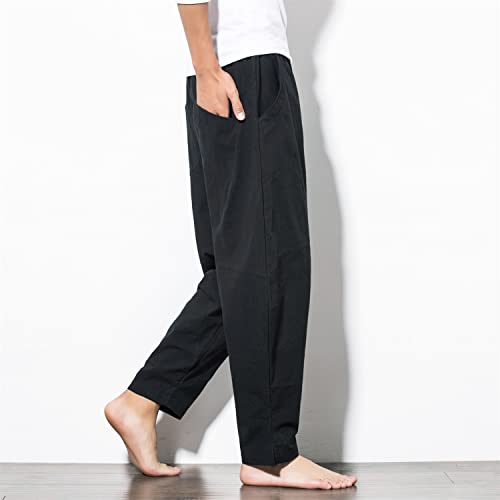 Seidarise Men's Wide Leg Pants Straight Baggy Wide Leg Stretch Elastic Waist Drawstring Relaxed Fit Trousers Pant3