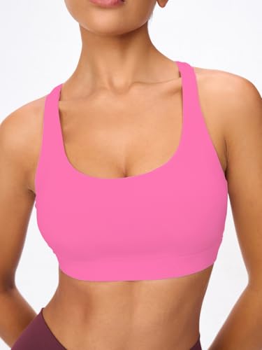 Image of Women's Strappy Sports Bras Light Compression Crop Criss Cross Back Padded Workout Yoga Bra Supportive U Neckline