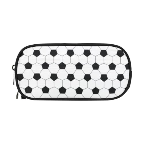 Image of Soccer Skin Pencil Pouch Case for Boys Teen Girls Women Black and White | Large Capacity, Canvas School Supplies 3 Zippers, Funny Hive Geometrc Net Office Desk Soft Organizers Pen Box