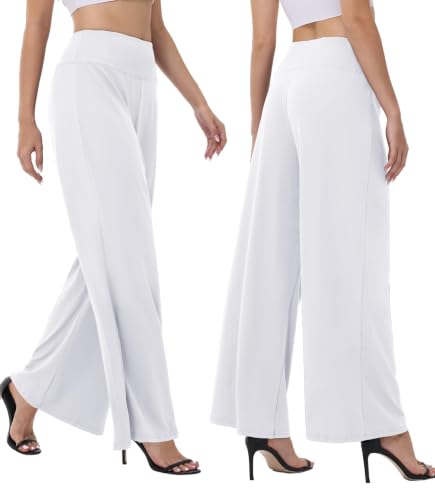 Image of ZOOSIXX Palazzo Wide Leg Pants for Women - High Waist Casual Beach Lounge Pants Loose Flowy Pants Stretchy Trousers