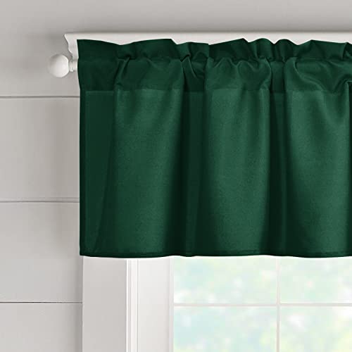Xwzo Kitchen Valances Curtains For Windows Bedroom Bathroom Toppers Farmhouse Style Rustic Dinning Room Semi Sheer Thermal Insulated Rod Pocket, W42 X L16 Inch Length,Dark Forest Green, 1 Panel. #TOP2