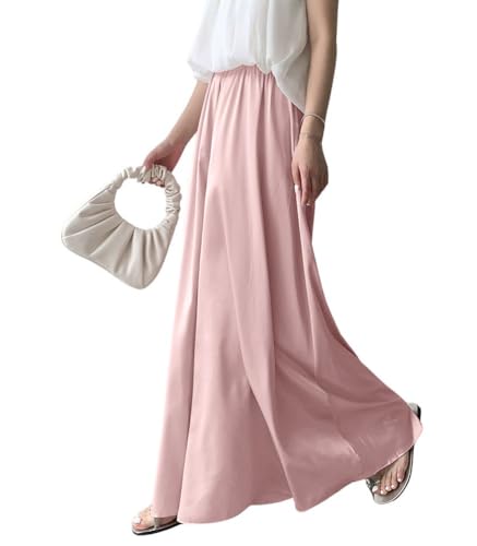 chouyatou Women's Satin Silky Wide Leg Culotte Pants High Elastic