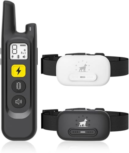 Arfobug リモコン犬トレーナー、犬の吠え防止電気ショック首輪、大型犬の訓練用電気首輪、小型犬の吠え防止、充電式、IPX7防水、リモコン付き、穏やかな刺激、3つの調整可能な訓練モード、近所の迷惑防止、睡眠の妨げ、犬に適しています (A20 1対2(黒と