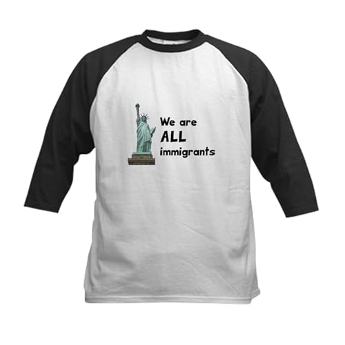 CafePress We're All Immigrants Kids Baseball Jersey Kids Cotton Baseball Jersey, 3/4 Raglan Sleeve Shirt Black/White