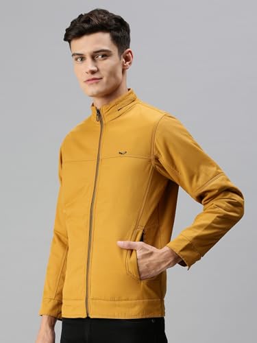 Image of SHOWOFFFF Men Solid Front-Open Jacket | Stand Collar Full Sleeves Nylon Jacket's for Mens | Slim Fit Regular Length Jackets for Men's