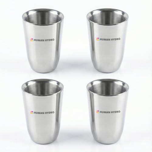 Image of Human Hydro Premium Double Wall Slim Stainless Steel Mugs | Set of 4 | 130 ml | Hot Inside & Cold Outside | Cool-Touch, Insulated Steel Mugs for Tea & Coffee