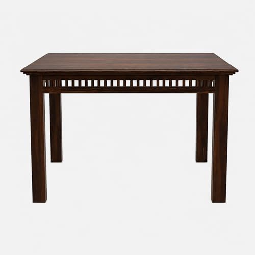Image of Solid Wood 4 Seater Dining Table Set with Cushioned Chairs | Square Dining Table Set of 4 for Dining Room, Home, Kitchen, Office, Hotels & Restaurants | Walnut Finish
