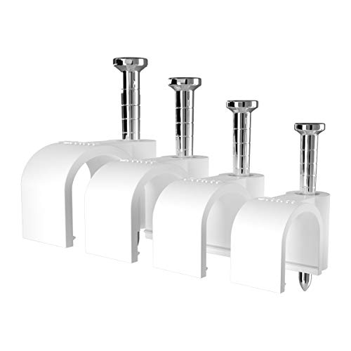 Cable Wire Clips With Steel Nails, 6mm 7mm 8mm 10mm(Pack of 400) Cable Management Wire for RG6, RG59, CAT6, RJ45 Cable Coax Cable, Ethernet cable, TV Wire, Telephone cable, speaker cable (White)