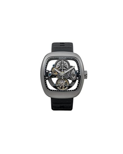 Image of QORUM Equinox Men's Automatic Skeleton Watch - Black Dial, Square Carbon Finish Case, Black Silicon Strap