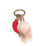 PRESTIGE & DELUXE Talismán amuleto de la suerte de 7 cm con cuerno rojo y pelo de tejón de metal esmaltado a mano – Llavero fabricado en Italia dorado – Idea regalo suerte y protección