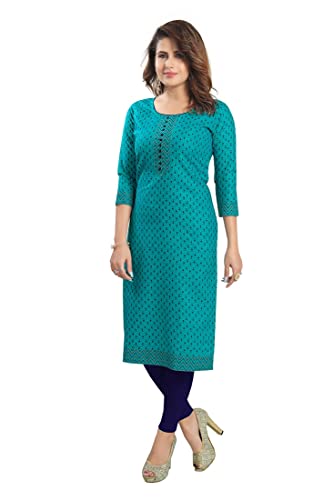 Image of DARIKA Colour Kalamkari Print Kurti for Women in Pine Cotton Plus Size & Small Size.