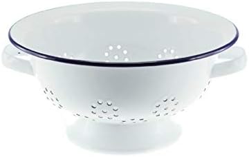 Enamel Colander 24cm White Retro Kitchen Double Handle Footed Base Colander Pasta Salad Strainer Drainer