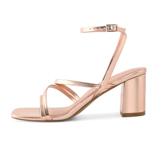 Image of LACUONE Strappy Heels for women Block Heels Square Toe Chunky Ankle Buckle Pump Heeled Sandals