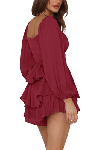 Image of LYANER Women's Jumpsuit Lantern Long Sleeve Ruffle Layer Tie Mini Short Romper