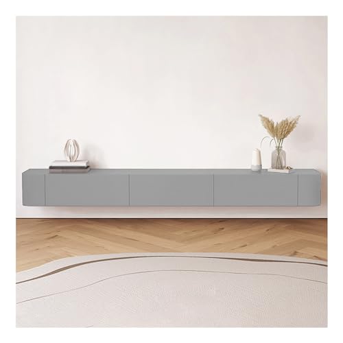 Meuble TV flottant blanc 160cm, console multimédia murale et étagère de rangement salon