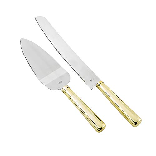FASHIONCRAFT 2556 Two Tone Gold Elegance Wedding Cake Knife and Server Set