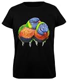 Realizzato In Puro Cotone Oldrytee Uccello Lorichetto Arcobaleno T-Shirt da Donna in Cotone Nera da Donna