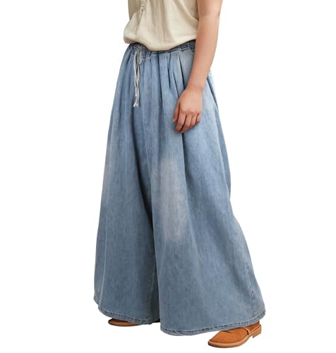 Women's Wide Leg Baggy Jeans Plus Size Loose Elastic Waist Denim Pants with Deep Pockets Light Blue