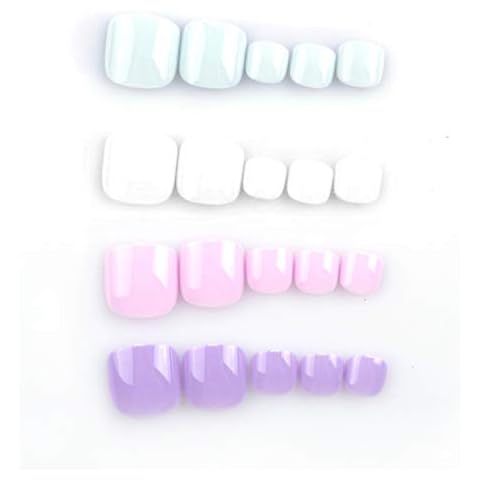 SIUSIO 96Pcs Colorful Fake Toe Nails Full Cover UV Top Coat Covered False Gel Nails Foot Art Tips Sets (Mint Green Pink Purple Series) Cover