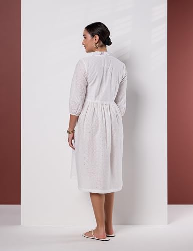 Image of Amazon Brand - Myx Women's Schiffli Embroidery Ethnic Dress | Fit and Flare | Knee Length (Available in Plus Sizes)