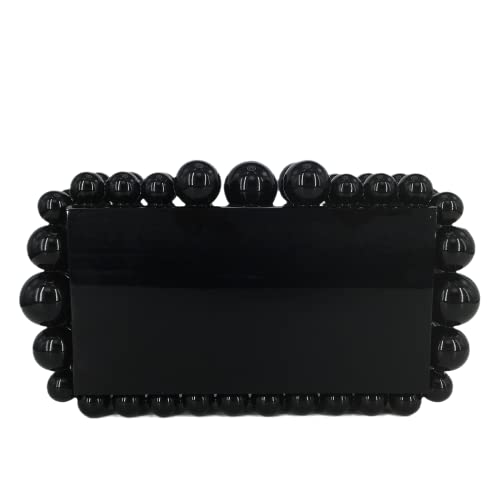 Sac de soirée avec perles femme pochette acrylique marbre noir boîte à main bal