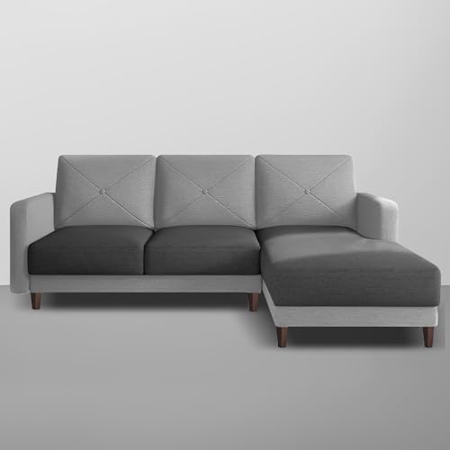 Image of Baloney RHS 4 Seater L Shape Sofa Set for Living Room (Black Grey Fabric) Premium Fabric Sofa