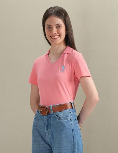 Image of U.S. POLO ASSN. Women's Open Placket Solid Polo Shirt (UWSS24PTS054 Pink XL)