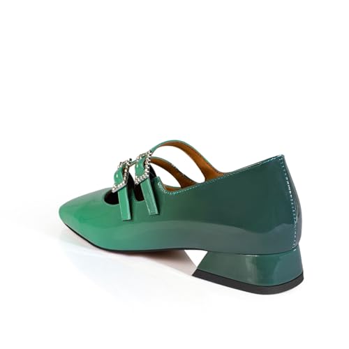 anteikira Women's Fashion Square Toe Mary Jane Pumps Low Chunky Heel Double Strap Mary Jane Shoes Slip On Comfortable Flats Shoes for Ladies Size 5.5-12US3
