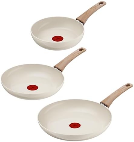 Tefal Reflect On 3-tlg. Pfannen-Set, 20/24/28 cm, für alle Herdarten | keramische Antihaftbeschichtung, recycelter Aluminiumkörper, Thermo-Signal, einfache Reinigung, Creme, G02291