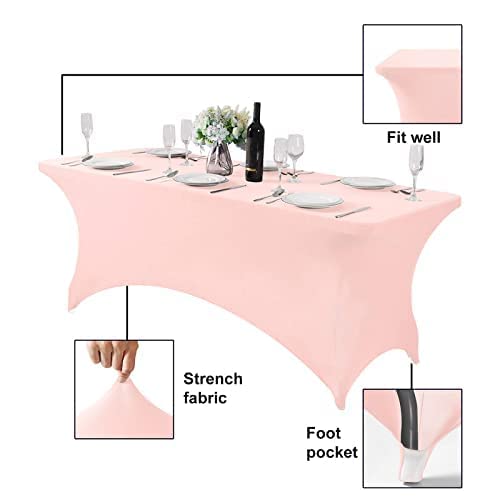 Image of FORLIFE 2Pack Spandex Table Covers,Fitted Tablecloth for Rectangular Tables, Stretch Patio Table Covers, Universal Spandex Table Cover for Wedding, Banquet, Party (6ft, Blush Pink)