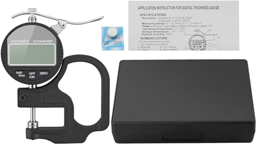 Image of Digital Thickness Gauge 0-12.7mm / 0.5 Inch Electronic Micrometer with Large LCD Display, 0.001mm High Precision, Inch /Metric Conversion (0.001 MM 0 to 12.7mm)