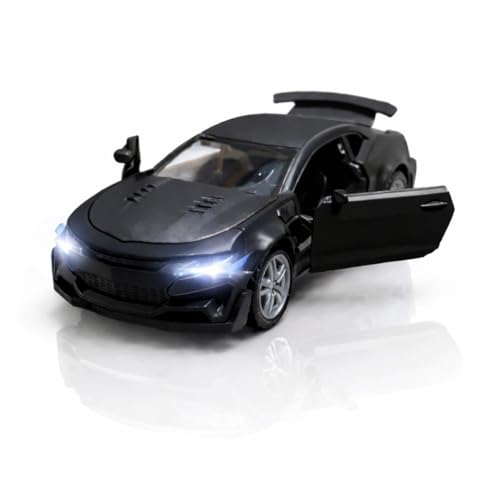 Image of 1:36 Scale Chevrolet Camaro Toy Car - Die-Cast Metal Pull Back Vehicle with Openable Doors, Lights & Music - Sports Model for Kids, Boys & Collectors (Black)