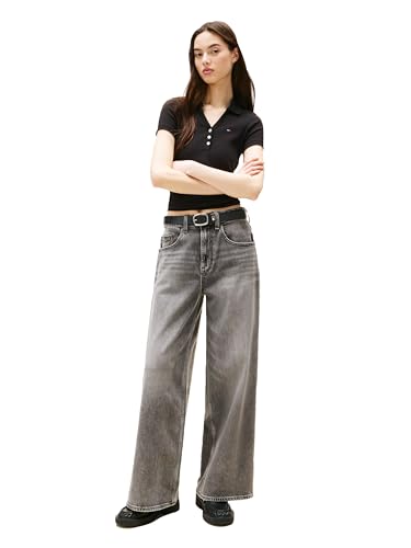 Tommy Jeans Women's Short Sleeve V Neck Polo Shirt with Ribbed Knit Design3